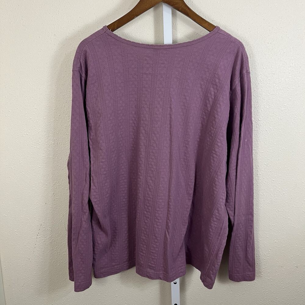 Vintage L.L.Bean Textured Cotton Top Women’s XL Purple Boat Neck Made USA - Picture 3 of 6